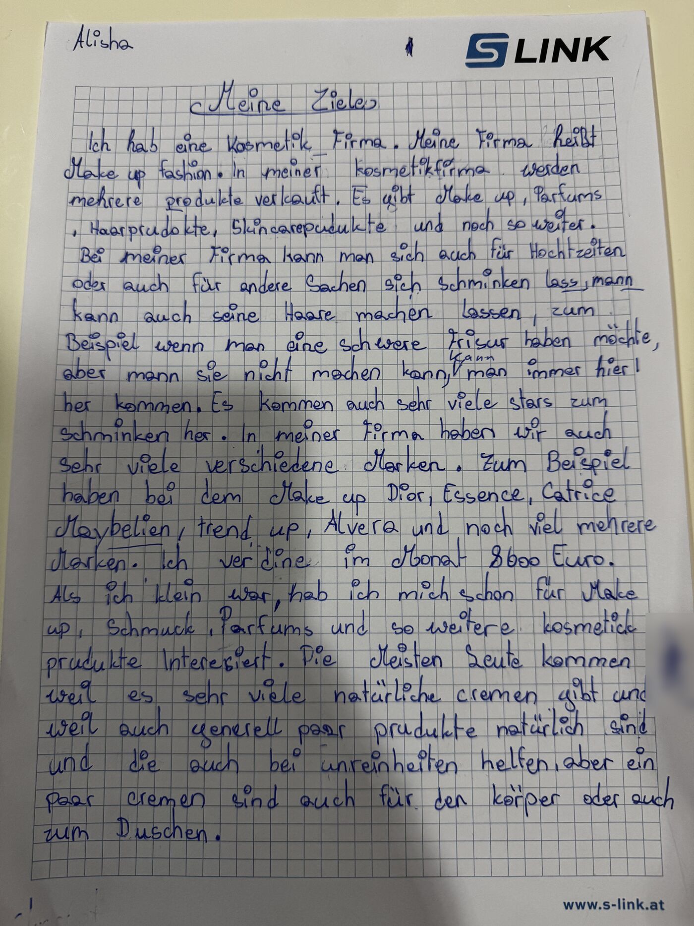 Handgeschriebene Seite 1 von Alisha, 15. Oktober 2026