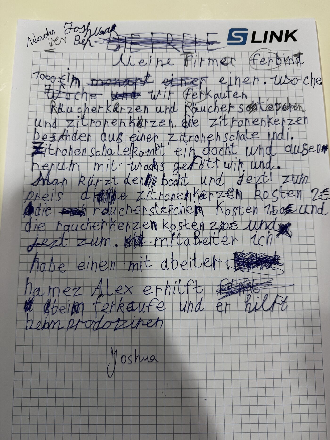 Handgeschriebene Seite 1 von Joshua, 15. Oktober 2026