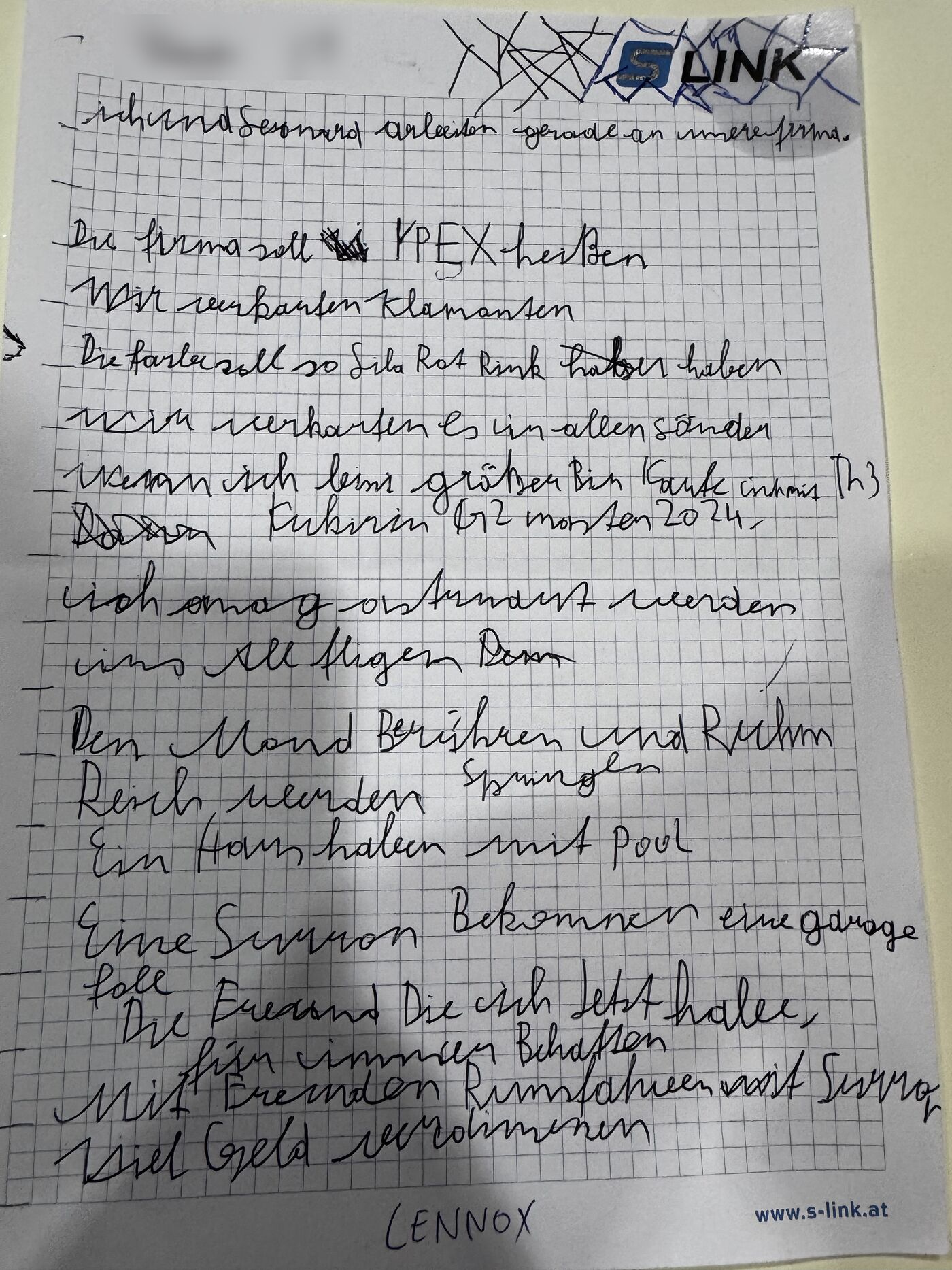 Handgeschriebene Seite 1 von Lennox, 15. Oktober 2026